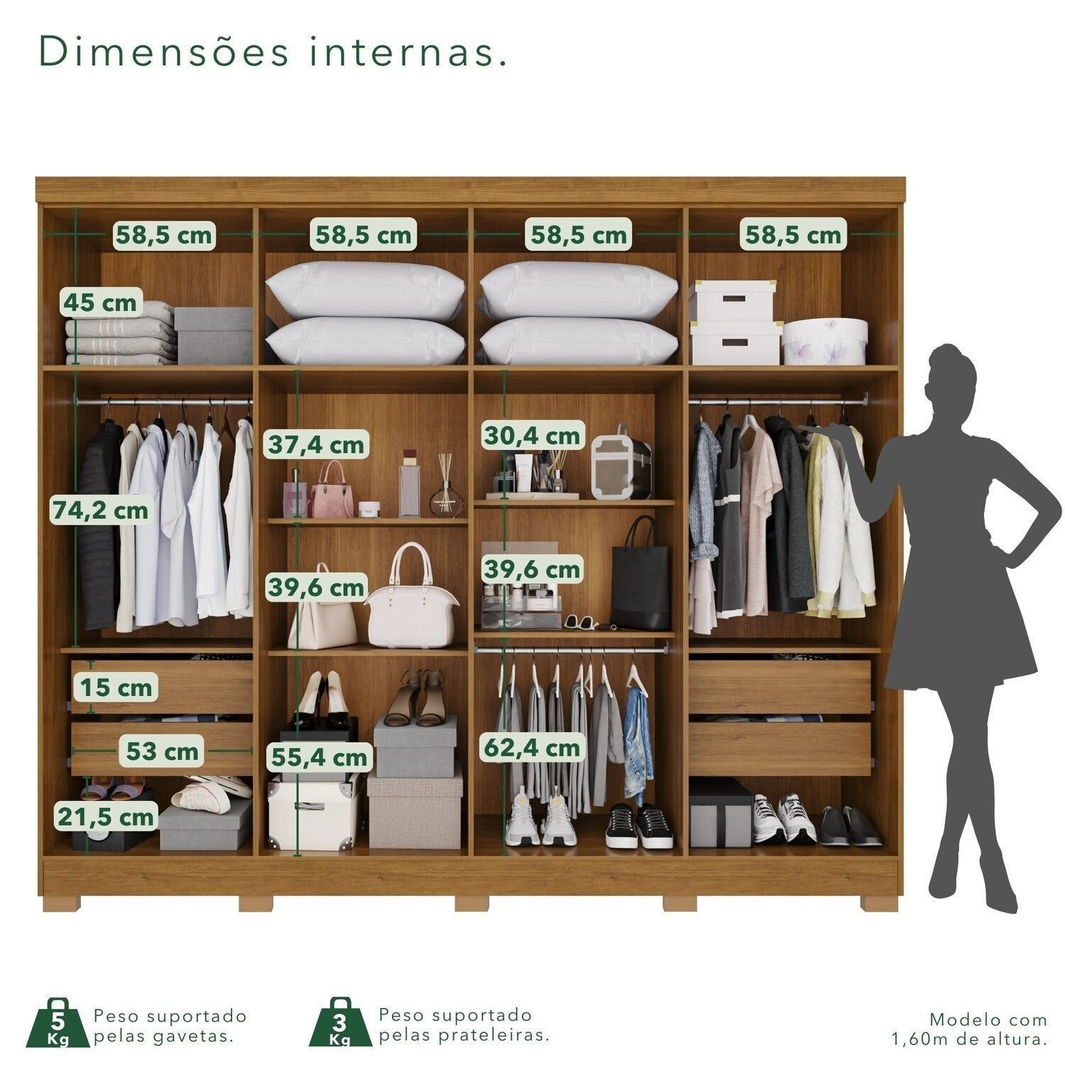 Guarda-Roupa Casal 8 Portas 4 Gavetas com Pés França Espresso