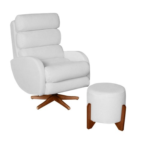 Poltrona Amamentação Maitê Premium com Balanço Puff Redondo:off White