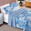 Ver imagem 2 de Kit Cobre Leito Colcha Casa Scarpa Dallas King Dupla Face Estampada 3 Peças - Azul Sereno Patchwork