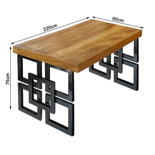 Mesa Eiffel Square Estilo Industrial Madeira Maciça e Ferro 2,20M x 0,90M - 3