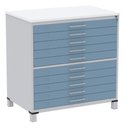 Ver imagem 1 de Mapoteca 10 Gavetas Pandin 120cm (larg) Tampo Mdp Branco Estrutura Aço Cinza Gaveta Azul Dali
