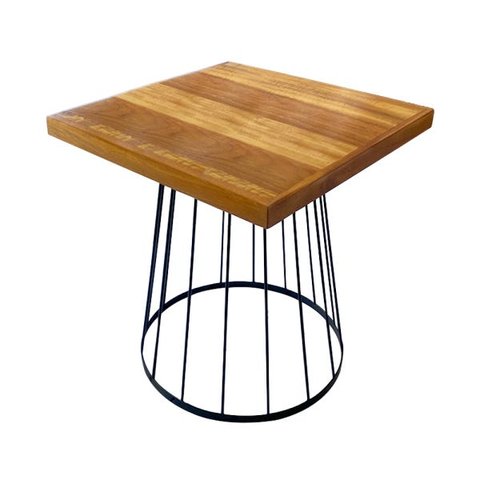 Mesa Eiffel Cubo Quadrada Estilo Industrial Madeira Maciça e Ferro 0,90m