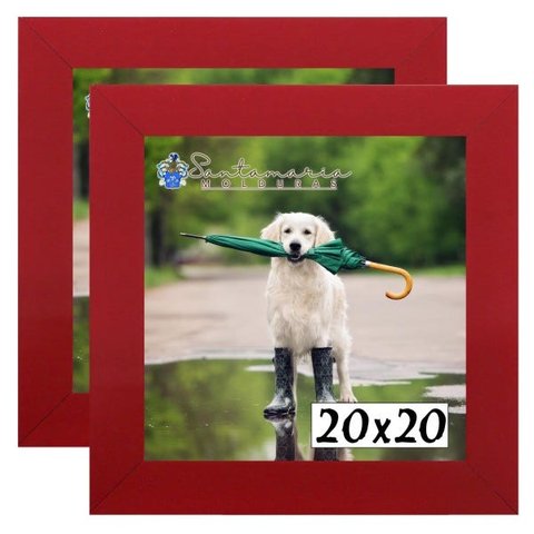 Kit 2 Porta Retrado Molduras 20x20 Vermelho