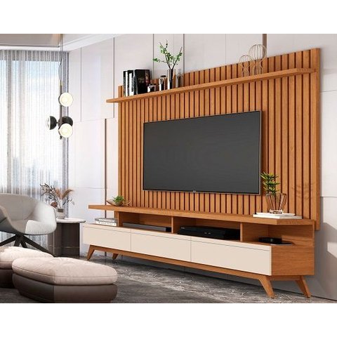 Rack Vivare 1.8 Wood com Painel Classic Ripado para Tv até 72 Polegadas Nature/off White - Giga Móve