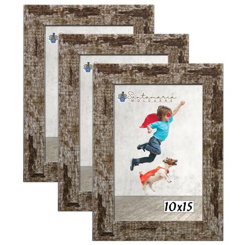 Kit 3 Molduras Porta Retrato 10X15 Marrom