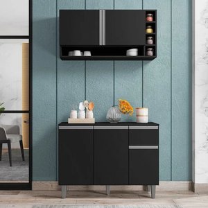 Kit de Cozinha Balcão e Armário Aereo Vanessa Ajl Móveis:preto