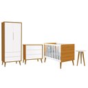 Ver imagem 1 de Dormitório Infantil Theo Retrô 2 Portas, Cômoda, Berço e Mesa de Apoio Branco/Savana com Pés
