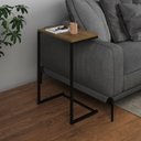 Ver imagem 1 de Mesa Lateral de Apoio Industrial Sofá Charmme Ferro Preto e Tampo Freijó
