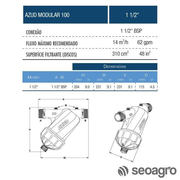 FILTRO IRRIGAÇÃO MODULAR 100 1.1/2" TELA 530 MICRONS - 5