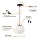 Ver imagem 2 de Pendente Globo Esfera de Vidro Âmbar 14cm - Preto
