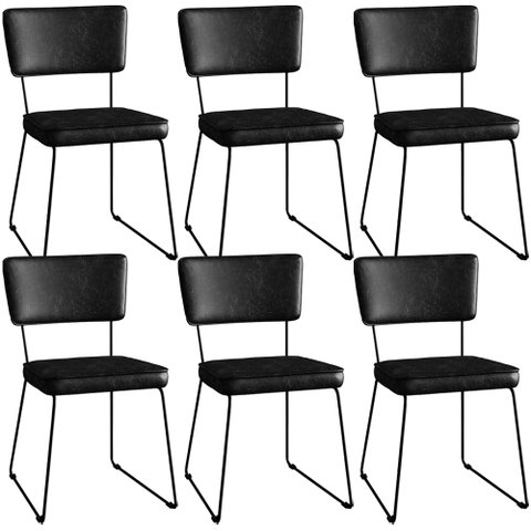 Kit 6 Cadeiras Decorativas Estofada Sala De Jantar Base Aço Allana L02 Couríssimo Preto - Lyam