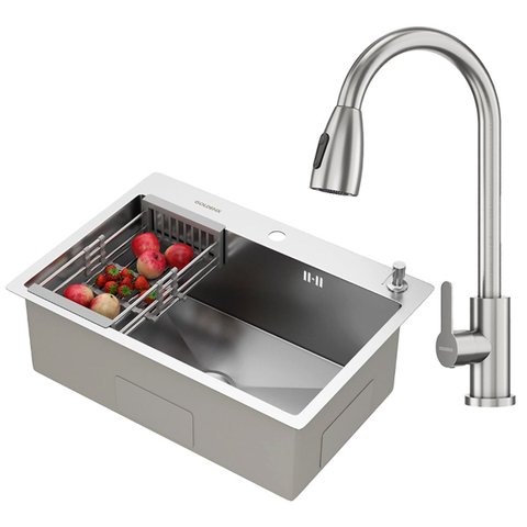 Kit Cuba Gourmet Quebec 62cm Aço Inox 304 e Torneira Gourmet Roma Aço Inox Goldenx