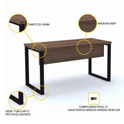MESA P/ ESCRITÓRIO 120X60 PANDIN PE40TUB - WALNUT M1200PE40TUB - 3