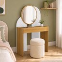 Ver imagem 3 de Penteadeira Camarim com Espelho Redondo 1 Gaveta 90cm Make B02 Branco Naturalle - Lyam Decor