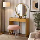 Ver imagem 4 de Penteadeira Camarim com Espelho Redondo 1 Gaveta 90cm Make B02 Branco Naturalle - Lyam Decor