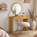 Ver imagem 1 de Penteadeira Camarim com Espelho Redondo 1 Gaveta 90cm Make B02 Branco Naturalle - Lyam Decor