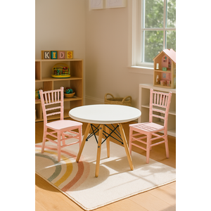 Kit Mesa Infantil Eames Branca 60cm + 2 Cadeiras Tiffany Infantil Rosa
