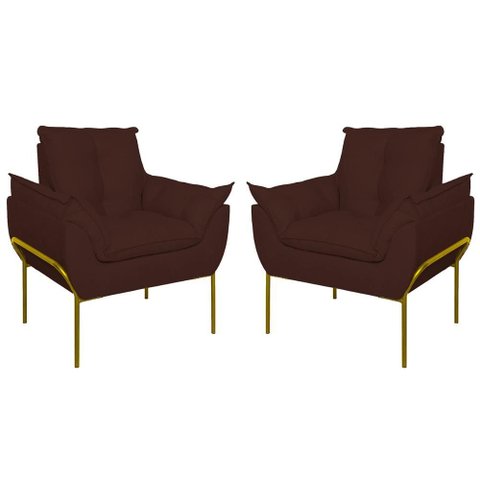 Kit 02 Poltronas Base Metal Dourada Sala Quarto Balaqui Decor Cor:marrom