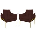 Ver imagem 1 de Kit 02 Poltronas Base Metal Dourada Sala Quarto Balaqui Decor Cor:marrom