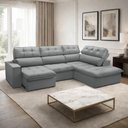 Ver imagem 1 de Sofá 4 Lugares Retrátil Reclinável Chaise Direito 288cm Solin F04 Veludo Cinza - Lyam Decor