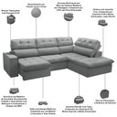 Ver imagem 3 de Sofá 4 Lugares Retrátil Reclinável Chaise Direito 288cm Solin F04 Veludo Cinza - Lyam Decor