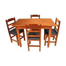 Conjunto de Mesa de Madeira Fixo Paulista 120x70 Natural com 4 Cadeiras Estofado Preto - 1