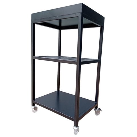 Carrinho Aparador Modelo Industrial 2 Prateleiras e 1 Bandeja de Ferro - Pintura em Preto Eletrostát