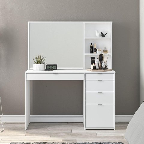 Penteadeira Blum 5 Gavetas 3 Nichos e Espelho 120,2x145,4cm Branco 220126