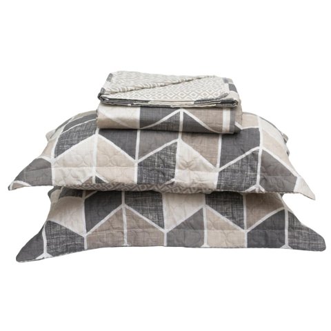 Kit Colcha Queen Bouti Cobre Leito Estampado 3 Peças Cor:Zig Zag
