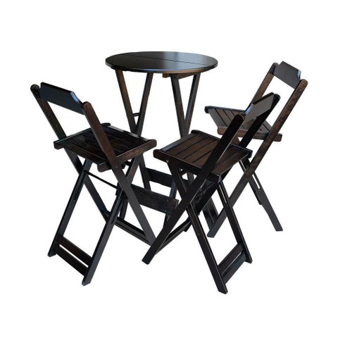Jogo De Mesa Bistrô De Madeira Dobrável Com 3 Banquetas - Tabaco