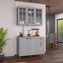 Ver imagem 1 de Cozinha Modulada 2 Peças Balcão sem Tampo e Armário Aéreo com Vidro 100% MDF Bari Cinza/Titanio Fosco