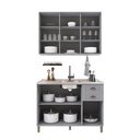 Ver imagem 4 de Cozinha Modulada 2 Peças Balcão sem Tampo e Armário Aéreo com Vidro 100% MDF Bari Cinza/Titanio Fosco