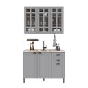 Ver imagem 2 de Cozinha Modulada 2 Peças Balcão sem Tampo e Armário Aéreo com Vidro 100% MDF Bari Cinza/Titanio Fosco
