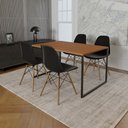 Ver imagem 1 de Mesa Industrial Base de Ferro Preto 137x90 Tampo Canela 4 Cadeiras Eiffel Madeira Assento Preto