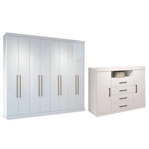 Guarda Roupa Master 8.4 + Cômoda Master 2.4 Branco - Santos Andirá