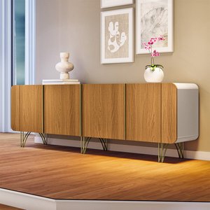 Buffet Decorativo com Puxadores em Alumínio Pés Aço Maciço Virginia Off White/cinamomo G26 - Gran Be