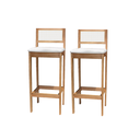 Ver imagem 1 de Kit 2 Banqueta Alta de Madeira com Assento Estofado e Encosto em Palhinha Bruna: Mel e Linho Cru