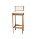 Ver imagem 3 de Kit 2 Banqueta Alta de Madeira com Assento Estofado e Encosto em Palhinha Bruna: Mel e Linho Cru