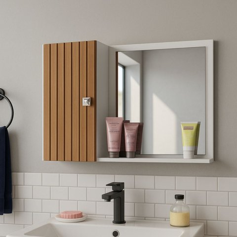 Armário Espelheira para Banheiro Modelo Genova Design Clean:ripado