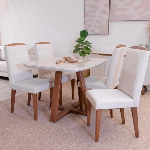 Mesa de Jantar Bennett com Vidro 115cm Natural Off White