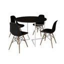 Ver imagem 2 de Mesa Jantar Industrial Redonda 110cm Preta Base V Ferro Branco com 4 Cadeiras Eames Preta Base Madei