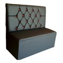 Ver imagem 1 de Poltrona Booth 1.10m com Baú Capitonê À Mão Preto Botões Vermelhos