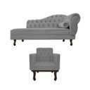 Ver imagem 2 de Kit Diva Recamier Diana 185cm Lado Esquerdo e 01 Poltrona Classic Suede Cinza - ADJ Decor