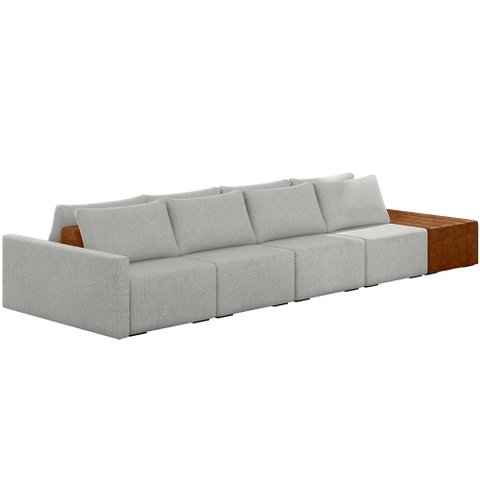 Sofá Ilha Modular para Sala 392cm com Puff Dublin K01 Linho Cinza Sintético Caramelo - Lyam Decor