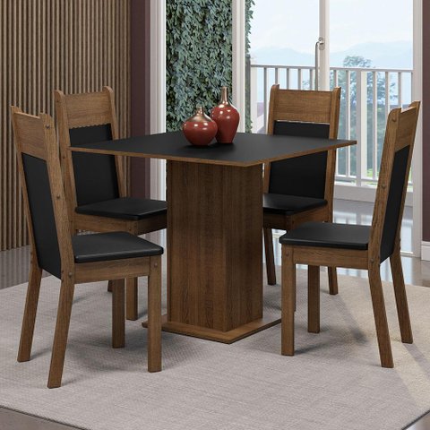 Conjunto Sala de Jantar Mesa Tampo de Madeira 4 Cadeiras Rustic/preto Claire Madesa