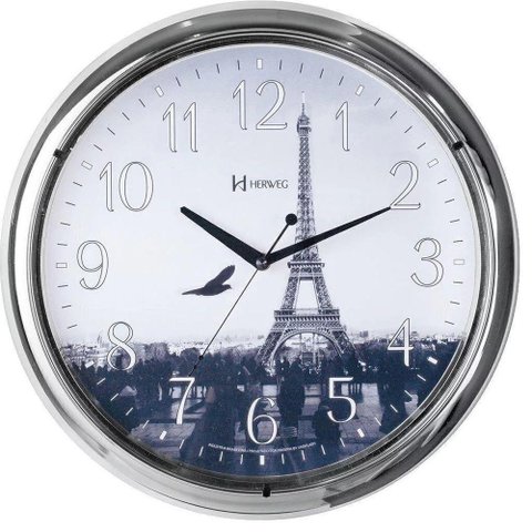 Relógio de Parede Grande 40cm Torre Eiffel Cromado Herweg Único