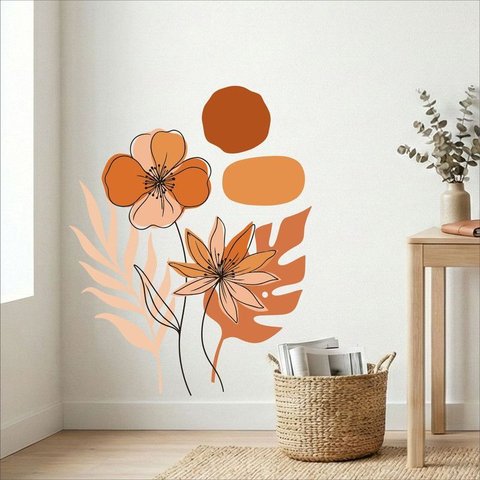 Adesivo de Parede Flores e Folhagens Laranja 80x100 Mod.07