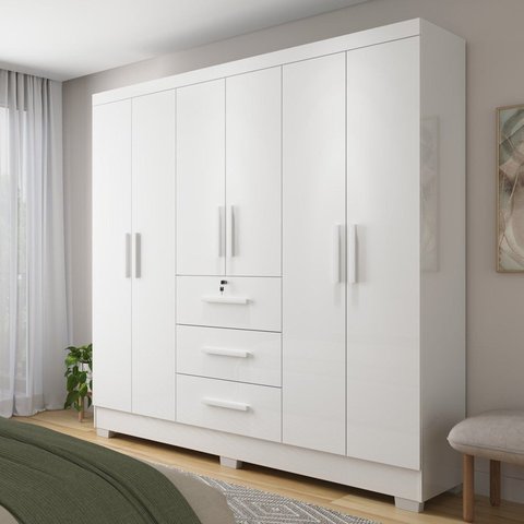 Guarda-Roupa 6 Portas 3 Gavetas Amanda Yescasa Branco