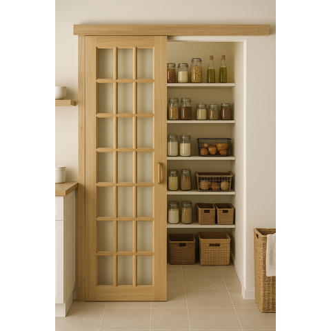 Porta de Correr Quadriculada C/ Kit Madeira 210x90