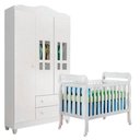 Ver imagem 1 de Berço Americano Lila e Guarda Roupa Infantil Ariel 3 Portas Branco Brilho - Carolina